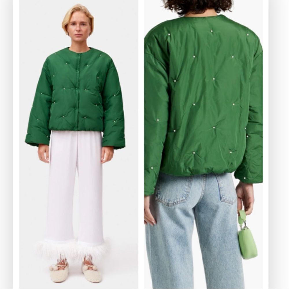 SLEEPER Puffer Jacket in Green with Pearl Details Size L/XL NWT $450
